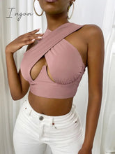 Ingvn - Women's Criss Cross Tank Tops Sexy Sleeveless Solid Color Cutout Front Crop Tops Party Club Streetwear Summer Lady Bustier Tops