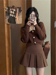 Ingvn - Vintage Knitted Suit Women's Spring Korean Style Warm Mini Skirts Trend Chic Elegant Sweater Women's Skirt and Cropped Set