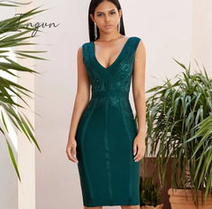 Ingvn - New Summer Tank Bodycon Bandage Dress Women Sexy Sleeveless Lace Green Club Celebrity Evening Party Dresses Vestidos