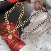 Retro Portrait Exaggerated Thick Chain Necklace Double Layer Cool Chain Hip Hop Necklace Short Clavicle Chain Accessories