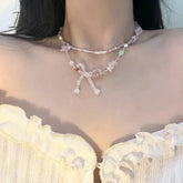Korean Fashion Vintage Beaded Necklace Colorful Crystal Star Flower Bowknot Necklace for Women Wedding Party Aesthetic Jewelry
