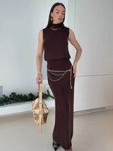Elegant Knitwear 2 Piece-Set Long Dress Female Ribbed Sweater Pullover And Loose Patchwork Maxi Skirt Sets Ladies Outfits