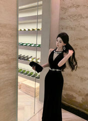 Vintage Luxurious Evening Wedding Party Black Long Dresses for Women Elegant Bodycon Mesh Patchwork Velvet Prom Female Clothing