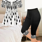 Fashionable Womens Two-Piece Outfit - Vibrant Allover Print T-Shirt & Skinny Capris Leggings Set - Casual, Comfortable, Figure-Flattering - Perfect Everyday Wear