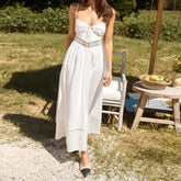 Women Hollowed Long Cami Dress with Bow Tie-up Sweetheart Neck Cut Out Back Spaghetti Strap Dress for Daily Party