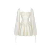 White Bubble Sleeve Dress Summer New Niche Design Pure Princess Skirt Girl Elegantes Party Prom Sexy Vintage Evening Women Y2k