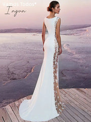 Ingvn - Floor Length Long Dresses For Women Party Wedding Evening Clothes Sleeveless Vintage Vestido Feminino Lace White Dress Elegant