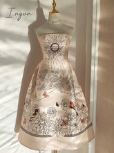 Ingvn - Vintage Flower Printed Strapless Sleeveless Midi Vestidos Summer 2023 New Women Gown Party Wedding Evening Dresses