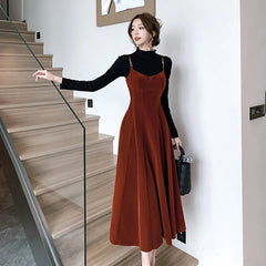 Elegant Party Sleeveless Velvet Midi Dresses for Women Autumn New Vintage Fashions A-line Slim Green Casual Female Clothing