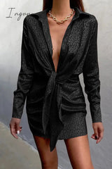 Ingvn - Sexy Animal Print Frenulum Printing Turndown Collar Wrapped Skirt Dresses(3 Colors)