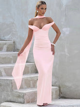 Elegant Off-shoulder Backless Sexy Maxi Dress Women Gown Fashion Scarf Collar Sleeveless Bodycon Club Party Long Dress
