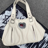 Ingvn Fashion Y2k Shoulder Bag for Women Vintage Gothic Large Capacity Tote Bag Love Heart Pu Leather Advanced New Female Handbag