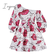 Ingvn - African Dresses for Women Full Sleeve Summer Tilting Shoulder Two Wear Dress Dashiki Print African Rich Bazin Top Maxi Clothes