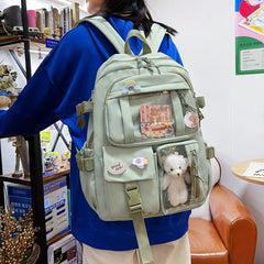 INGVN Kawaii Aesthetic Women Backpack School Bag for Teen Girls Japanese Korean Rucksack Student Bookbags with Cute Accessor Mochila