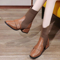 Ingvn Female Ankle Boots Sock Short Shoes For Women Elastic Booties Brown Footwear Comfortable And Elegant On Offer Korean Style Pu