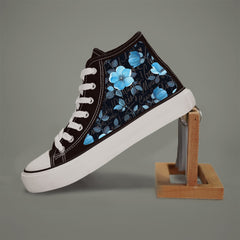 Flower Print Chunky Canvas Sneakers - Wear-Resistant, Non-Slip, High-Top, Classic Skate Shoes with Lightweight, Breathable, and Comfortable Design for Casual, Versatile, and Outdoor Walking Activities
