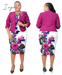 Ingvn - Womens Fashion African Clothes 2XL-5XL Christmas African Dresses for Women Fall Winter Clothing Femme Coat + Print Bondycon Dress