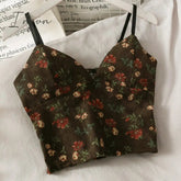 Ingvn - Backless V-Neck Floral Printed Tank Crop Tops