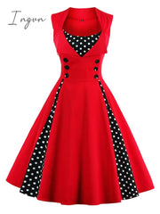 Ingvn - S-4XL Women Robe Retro Vintage Dress 50s 60s Rockabilly Dot Swing Pin Up Summer Party Dresses Elegant Tunic Vestidos Casual