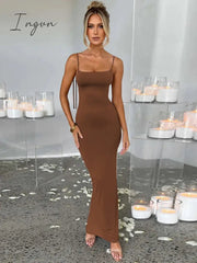 Ingvn - Elegant Spaghetti Strap Backless Pleated Maxi Dress Women Gown Summer New Sleeveless Bodycon Party Sexy Long Dress