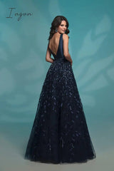 Ingvn - New Dark Nary Evening Dress Sequin Dress Dress Lady Elegant Evening Dress Long Dress