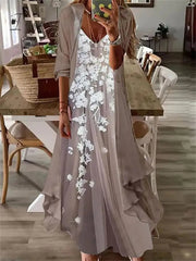 Ingvn - Women's Casual Dress Dress Set Two Piece Dress Long Dress Maxi Dress Purple Brown Green Half Sleeve Flower Print Summer Spring V Neck Fashion Vacation 2023 S M L XL XXL 3XL