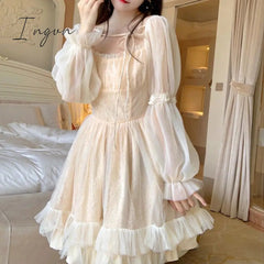 Ingvn - Lolita Kawaii Dress Women Casual Long Sleeve Vintage Y2k Mini Dress Female Japanese Style One Piece Dress Korean Autumn