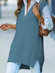Cozy Plus Size Solid Knit V Neck Sleeveless Sweater Vest - Women Plus Size Clothing - Soft, Casual, Warm, and Stylish Top for Fall and Winter Seasons