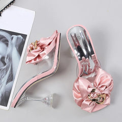 Transparent Slippers For Women Summer Fashion Pink Butterfly-knot Designer Sandals Clear Heels Size 46 Female Shoes
