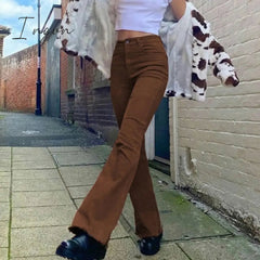 Ingvn - Women's jeans woman high waist Flared Jeans Khaki Black Brown Pants Women's pants for women clothing trouser Jean women trousers