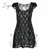 Ingvn - Square Collar Black Mini Dresses 2023 Summer Sexy High Waist Short Sleeve Beachwear Bodycon Hollow Out Sundress Female Ingvn
