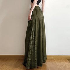 Green Field Mist Retro Lace Skirt Women's Antique Mori Niche Dipping Zipper Design A- Length Skirt Summer