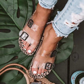 Ingvn - Clear Straps Silver Buckles Cheetah Slippers