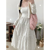Pphmm 90s fashion Young-Looking Wooden Ear Small Fresh Floral Skirt Women's Japanese Soft Girl Niche Super Sweet Stitching Cake Dress