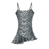 Pphmm outfit inspo Summer New Leopard Print Hot Girl Sexy Sequined Hip Irregular Hem Sling Dress