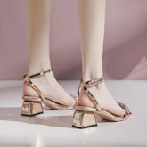 Sandals For Women Rhinestones Office Work With Medium Heels Square Woman Shoes One Word Diamond Luxury Premium Offer