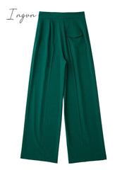 Ingvn - Women Fashion Solid High Waist Wide Leg Pants Suit Female Casual Front Zipper With Pockets Ladies Loose Long Trousers