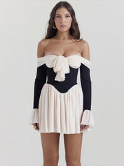 Lace Folds Mini Dress For Women Off The Shoulders Bodycon Splice Sexy Dress Women's Clubwear Fashion Slim Dresses Female