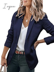 Ingvn - Women's Casual Blazers Clean Fit Fall Open Front Long Sleeve Work Office Jackets Coat claret Dark Grey White Black Blue Traditional / Classic Daily Buttoned Front Turndown Regular Fit S M L XL XXL