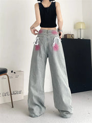 Ingvn Women's Inkjet Design Thin Jeans Street Summer New Trousers Young Girl Street Bottoms Female High Waisted Denim Pants