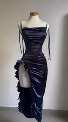 Pphmm outfit inspo Women's Sleeveless Sling Solid Color Satin Exposed Leg Dress