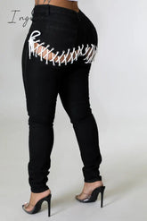 Ingvn - New Back Strap Elastic Bandage Jeans Women's Skinny Ripped Jeans For Women