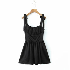 4 Color Sexy Spaghetti Straps Mini Dress Women Low Waist A-line Holiday Summer Party Dresses French Style Lace Up Robe