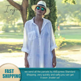 Ingvn - 2023 Woman Shirts Casual Spring Cotton White Shirt Blouse Women Long Sleeve Beach Kimono Ladies Shirt Streetwear Beach Cover Up