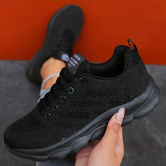 Women'S Solid Color Casual Sneakers, Breathable Athletic Shoes with Thick Sole, Low Top Lace-Up Walking Shoes, Fabric Upper, EVA Sole, Fabric Lining, All-Season Fashion Footwear