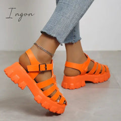 Ingvn - 2024 Fashion Gladiator Women Narrow Band Cross-tied Platform Square Heel Peep Toe Rome Design Sexy Mature Shoes Ladies Female