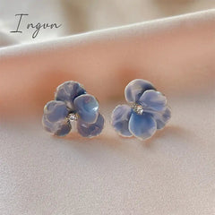 New Trendy Cute Blue Red Flowers Earrings for Women Exquisite S925 Silver Needle Studs Sweet Elegant Party Jewelry Gifts