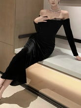 Sexy Bodycon Long Dresses for Women Autumn Evening Party Prom Robe Wedding Velvet Dress Lace Patchwork Slash Neck Slim Vestidos