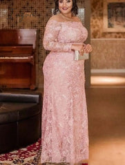 Ingvn - Vintage Pink Lace Mother of the Bride Dresses Prom Party Gown Wedding Guest Plus Size Maxi Dress