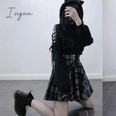 Ingvn - Gothic Lolita skirt female S-XL multi-size autumn and winter high waist lace-up short check wool skirt mini ballet skirt